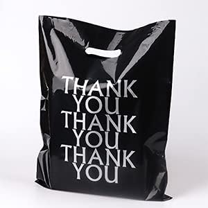 Miniatura 7 de POPGIFTU Bolsas de agradecimiento negras de 12 x 15 pulgadas con asas, paquete de 100 bolsas de plástico para pequeñas empresas, minoristas,