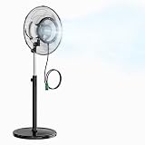 ROVSUN 18' Pedestal Misting Fan with Detachable Spray Ring, Industrial Outdoor Standing Mist Fan with BLDC Motor & Adjustable Height, 4-Speed High Velocity Waterproof Oscillating Fan for Outside