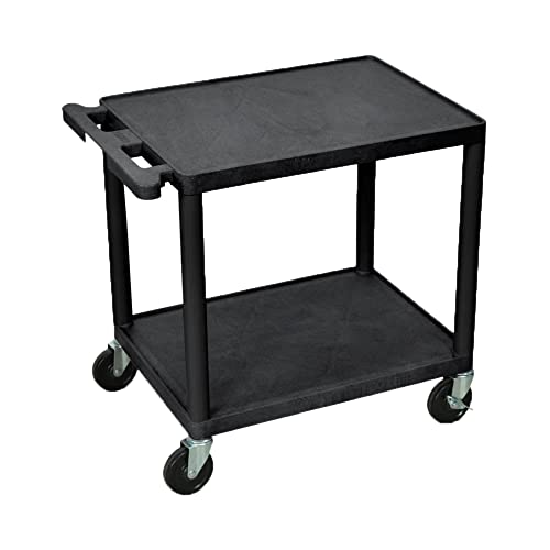 Offex 26" H Mobile Multipurpose Utility Storage Av Presentation Cart With 2 Shelves And Ergonomic Push Handle - Black, Ideal For Video Projector, Tv, Laptop, Computer, Printer Stand #TOP14