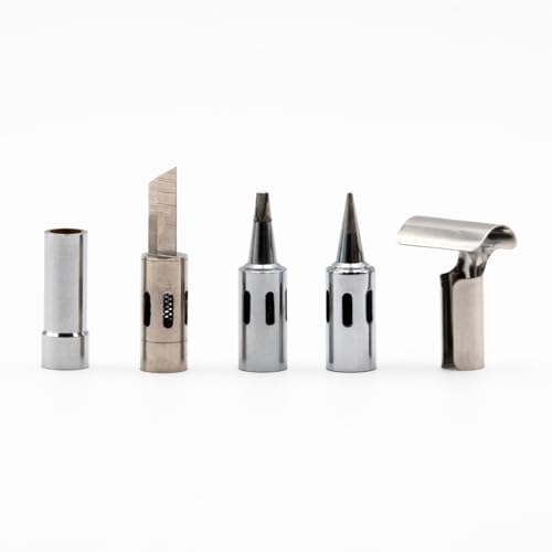 Image of Iroda Solderpro 50K Spare Soldering Tips Set For Butane Soldering Iron Includes Conical Tip, Chisel Tip, Hot Knife one, Heat Blower, Deflector