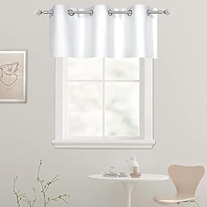 DECOVSUN Solid White Grommet Valance for Windows 42X18 Inches Valance for Kitchen Blackout Curtain Valance for Living Room Short Straight Drape Valance for Bedroom Kids Room 1 Panel
