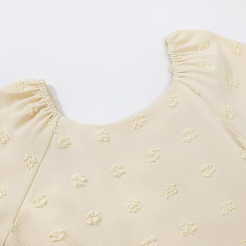 Image of HILEELANG Girls Summer Dress Bow Tie Back A-Line Party Dress for Little Big Girls Short Sleeve Dress with Lining 6-12 Years