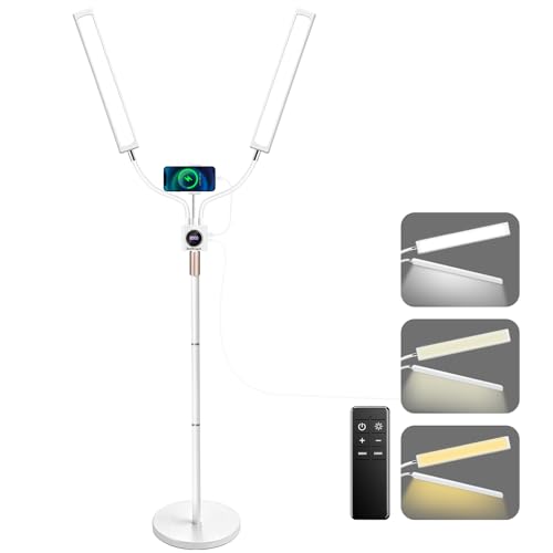 BeeMingle Dual Arms Lash Light Dimmable 3 Color Tattoo Ring Light with Phone Holder 30W Professional LED Esthetician Floor Lamp for Selfie Makeup Video Photography Live Streaming(White)