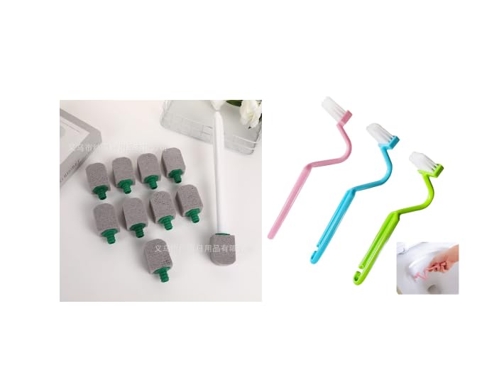 Lunaanda Set de 10 Piedras Pomez para Limpieza WC con Mango y 3 Cepillos WC Colores en Forma S, Escobilla de Baño de Piedra Pómez Limpiadores Colgantes para Baño y Cocina para Eliminar Depósitos Cal