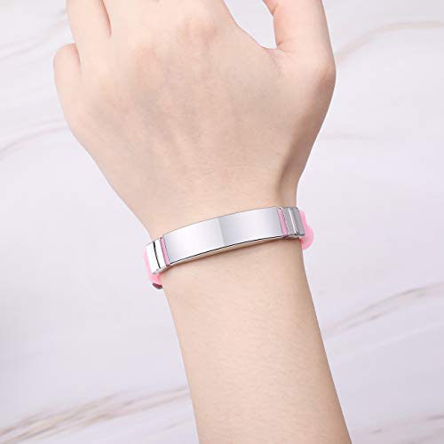 Memediy Personalized Bracelet Engraving Names Silicone Sport Wrist Identification Id Tag Bracelet Customized For Men Women Stainless Steel Rubber Adjustable - (13Mm Wide, Pink Color) #TOP4