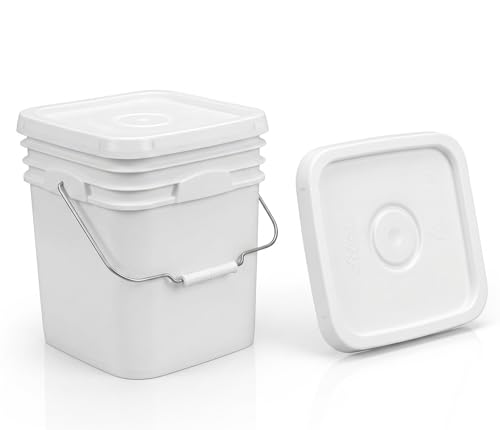 Square Pail - 4 Gallon White with Matching lid