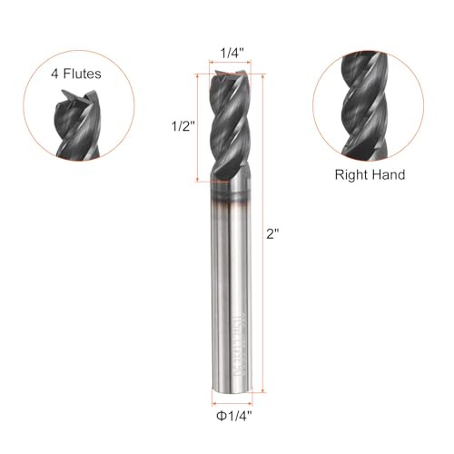 Image of HARFINGTON Carbide Square Nose End Mill Bit 1 /4 inch Cut Dia 4 Flutes TiAlN Coated Milling Cutter for Hardened Steel Metal (1 /4 inch Shank 1 /2 inch Cut Length 2 inch Long 30 Degree Helix)