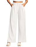 ISEEGZ 31'' Women's Linen Pants Wide Leg Work Dressy Pants Casual Slacks Business Trousers for Women with Pockets White