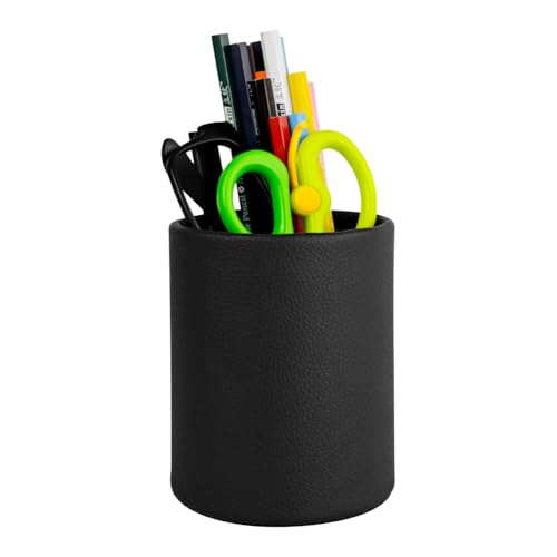 Fosinz Porte-stylos en cuir PU Porte-crayons rond Pot à crayons Pot à stylos Porte-brosses de maquillage Support d'affichage Bureau Organisateur de papeterie pour la...