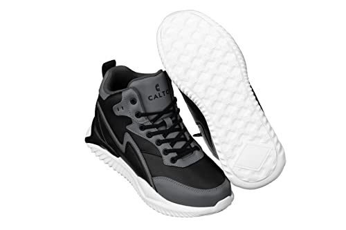Image of CALTO Men's Invisible Height Increasing Elevator Trainer Shoes - Black /Grey Lace-up Lightweight Fashion High-Top Sneakers - 4 Inches Taller - S3061 - Size 12 D(M) US