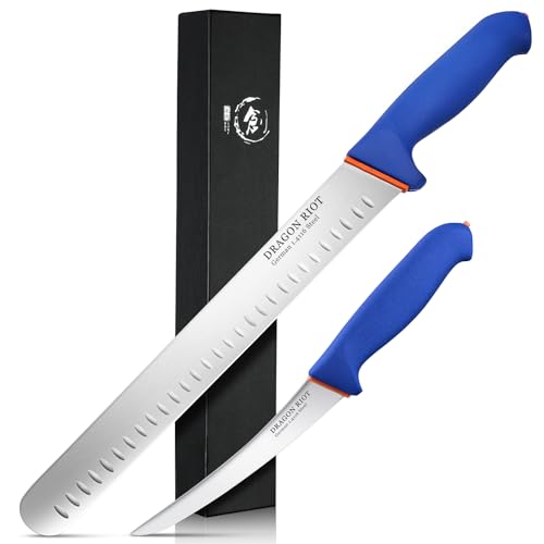 DRAGON RIOT Carving Knife Set for Meat 6 Inch Curved Beef Brisket Trimming and Boning Knife and 10 Inche Meat Slicing Knife Bundle