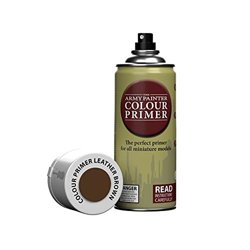 The Army Painter Colour Primer Leather Brown, 400 mL Acrylic Spray Primer, Spray Paint Basecoat for Miniature Priming, Tabletop Roleplaying, Boardgames, and Wargames Miniature Modelling