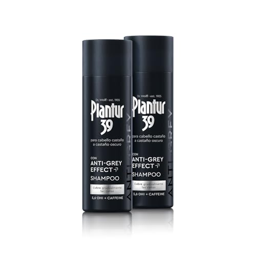 Plantur 39 Anti-Grey effect 5,6-DHI & Caffeine Shampoo 2 x 200ml | Cabello gradualmente más oscuro y fuerte | Disimula las canas de forma controlada | Favorece el crecimiento natural del cabello