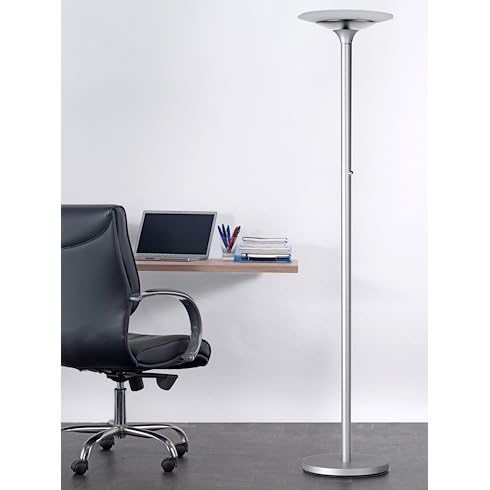 Lampadaire LED Unilux Pryska 40W 4000 Lumens Variateur Tactile - Blanc/Hêtre