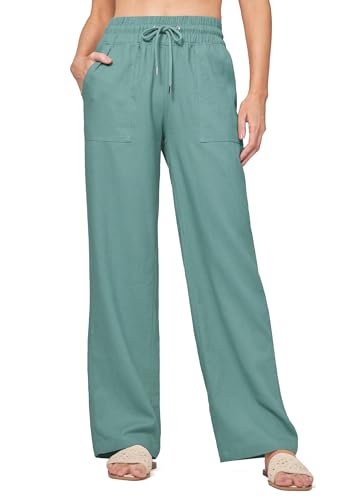 Image of Willit Women Linen Pants Wide Leg Casual Palazzo Pants Beach Summer Lounge Pants Trousers with Pockets 29 inch /31 inch / 33 inch