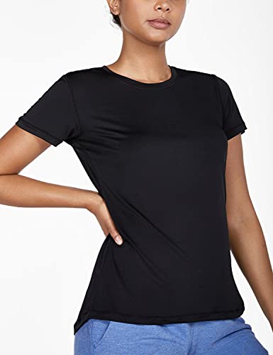 BALEAF Women's Athletic Shirt Workout Top Running Yoga Lightweight Quick Dry Short-Sleeved Crewneck Tee Black XL