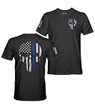 Fantastic Tees Thin Blue Line Leo Police USA Skull Flag Men's T Shirt (XL, Black)