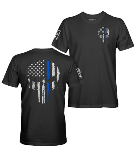Fantastic Tees Thin Blue Line Law Enforcement Police Officer Patriotic Skull Men's T Shirt (Black, XL)