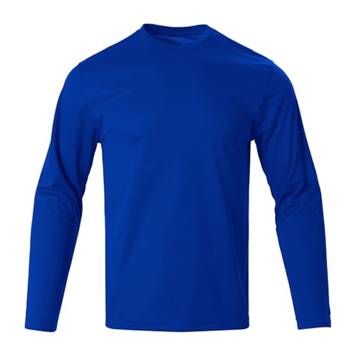 Men's Sun Protection Shirts Solid Long Sleeve Crewneck Running T-Shirt Loose Workout Athletic Gym Quick Dry Tops
