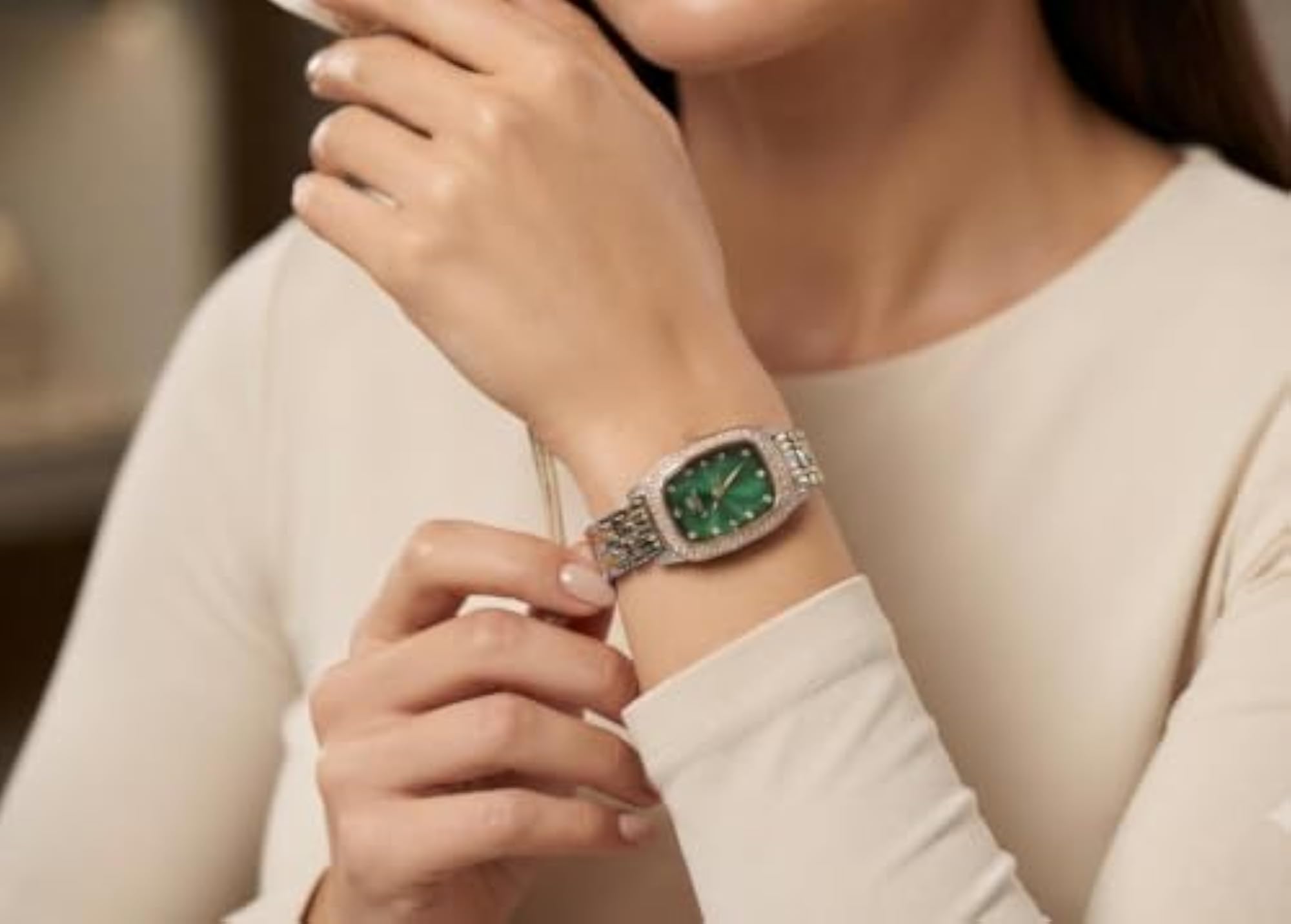 Women's Two-Tone Bracelet Watch with Crystal-Studded Bezel
