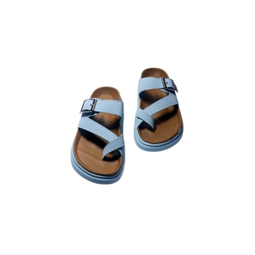 Image of Womens Comfort Buckle Sandals Slip-On Flat Casual Slides with Double Strap & Soft Footbed | Stylish Summer Footwear for Ladies