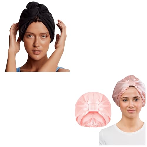 GLOV Soins Cheveux Bouclés : Serviettes Microfibres Absorbantes et Bonnet Soie de Nuit