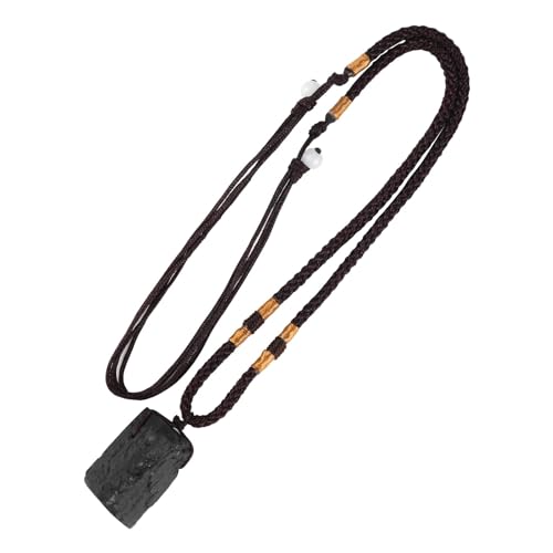 RRICHH Colgante Turmalina Negra Piedra Natural con Cordón Shungita Piedras Naturales de Piedra Curativa Collar Negro Cristales Curativos para el Equilibrio Energético para Hombres y Mujeres