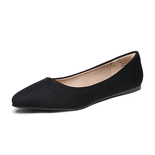 DREAM PAIRS Women's Dress Pointed Toe Flats Ballet Comfort Soft Slip On Casual Flat Shoes for Work Office Business 7 Black/Suede