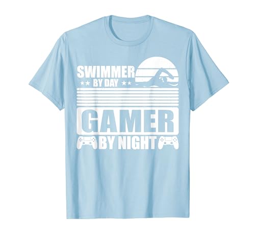 Swimmer By Day Gamer By Night - Video Game Lovers Swimming T-Shirt