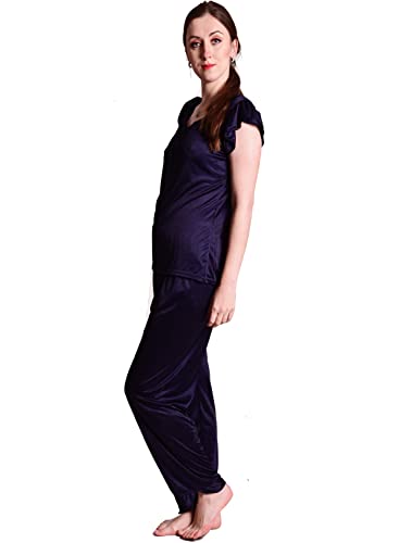 Image of Women's Soft & Smooth Satin Solid Nightwear Payjama Tikkle Night Suit Set