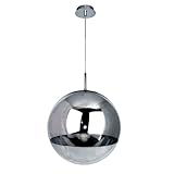 Die s.LUCE Fairy, eine klassische Kugel-Hängeleuchte aus verchromtem Metall mit teilverspiegeltem Glas, die bei eingeschaltetem Leuchtmittel tolle Effekte erzeugt.