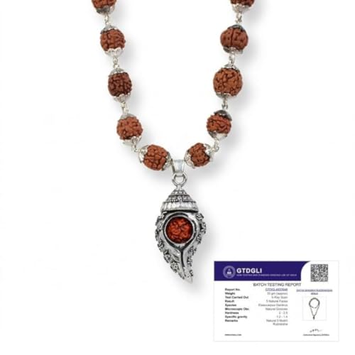 Image of Astrotalk Divya Shankh Rudraksha Mala | Nepal Origin 5 Mukhi Rudraksha Mala with Shankh Pendant for Protection, Peace & Spiritual Growth | Mala Gift for Man & Woman