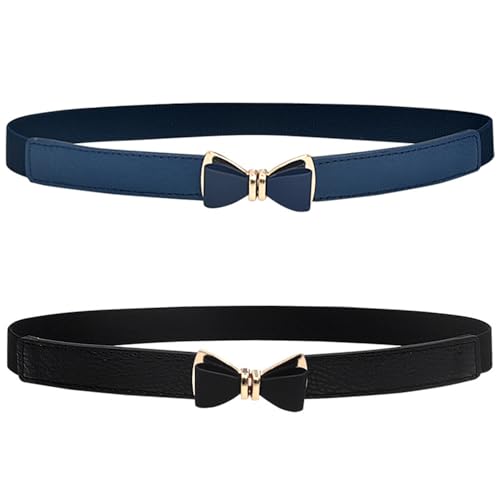 2 Piezas De Cinturón Delgado, Cinturón Elástico, Cinturón Arqueado, Accesorios De Ropa, Accesorios Simples Y Versátiles (Negro, Azul Oscuro).