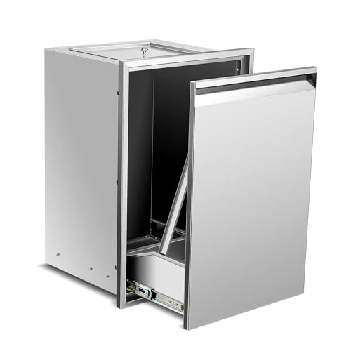 RAILEN Built-in Double Trash Drawer, 19''Wx27''Hx16''D, Pull-Out Stainless Steel Trash Bin for Outdoor Kitchen, BBQ Island Grill Station