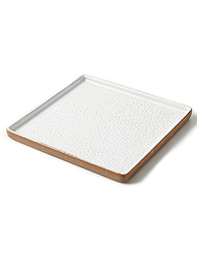 Vanity Tray With Brown Trim, Candle Tray, Bathroom Tray, Countertop Tray, Perfume Holder Organizer, Decorative Tray For Dresser, Table, Bathroom Countertop, Home Décor, Square,White, 8"×8" #TOP6