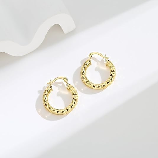 Gold Hoop Earrings 14K Gold Hoop Earrings for Women Wrinkle Texture Earring for Women Hypoallergenic Hoops Womens Earring - Image 5