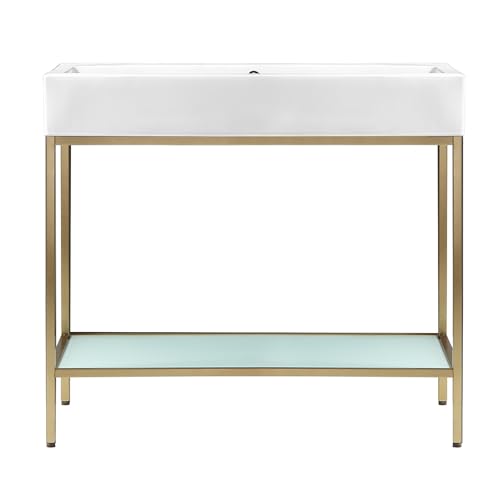 Image of Pierre 40 inch Open Shelf Gold Frame Freestanding Bathroom Vanity with Sink Top