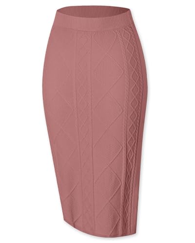 SANGTREE Women's Elastic High Waist Skirt Knit Stretchy Bodycon Midi Sweater Skirt2