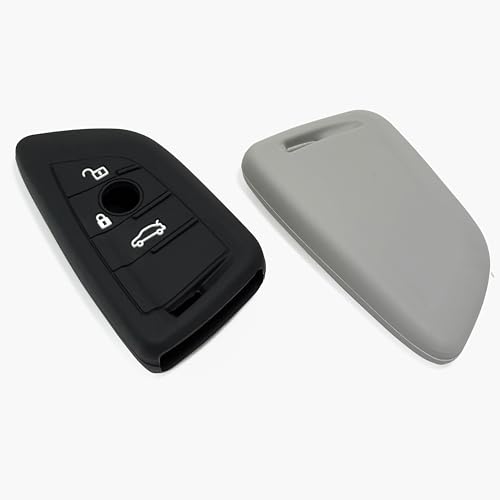 2-Pack Silicone Car Key Covers compatible with BMW 1 2 3 4 5 6 7 Series 2008-2020, X1 X2 X3 X4 X5 X6 2010-2022, 3B Remote Key – Anti-slip key fob holder case protector by Click&Fit Black&Grey - Image 3