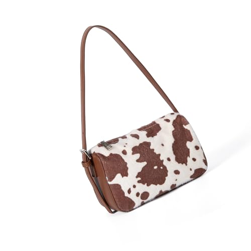LUOFENG Elegante bolso de mano de poliéster ligero con asa superior con estampado de vaca, bolso de noche informal para mujer LUOFENG Elegante bolso de mano de poliéster ligero con asa superior con estampado de vaca, bolso de noche informal para mujer