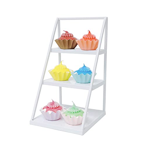 3 Tier Modern Metal Cupcake Stand, Ivory White Buffet Stand Food Holder Or Retail Tabletop Shelf Decor, Display Riser Dessert Appetizer Collections Shelves For Tea Party, And Wedding #TOP21