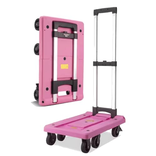 Carrito de Mano Plegable Ligero y Plano para el hogar, Carrito portátil, Carrito exprés para Transporte Comercial de Oficina (Rosa Mediano)