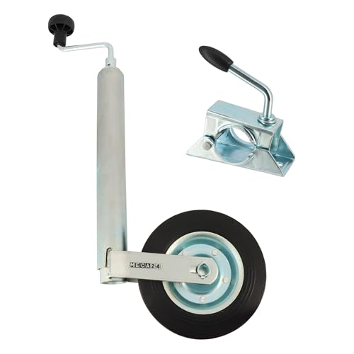 Roue Jockey - Tube Acier 48mm - Jante métal - Bride de Fixation Acier diam. 48mm - Compatible Tous Types de remorques