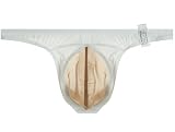 [ジーステーション] 2XL ホワイト メンズTバック フロントアピール バイカラー シルクスキンストレッチ 立体縫製 凸フロント シースルー