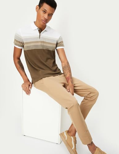 Image of Max Men's Half Sleeves Cotton Blend Regular Fit Striped Polo T-Shirt