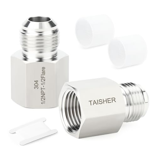 Image of TAISHER 2PCS Forging of 304 Stainless Steel Tube Flare Fittings, 1 /2 inch Male Flare x 1 /2 inch NPT Female, Half Union