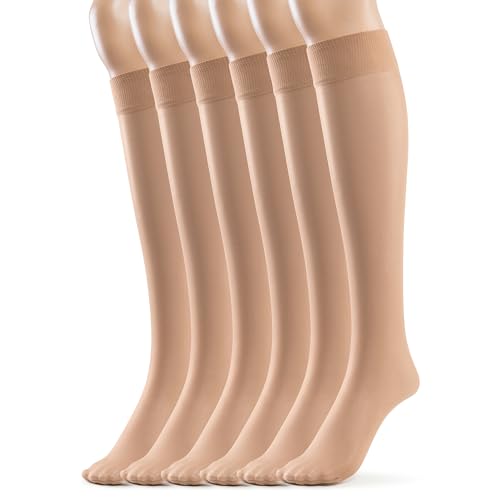 Image of Silky Toes Sheer Knee High Stockings for Women, 6 Pairs Nylon Trouser Socks With Comfort Top