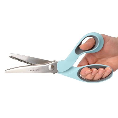 Image of Westcott Pinking Shears for Fabric Cutting, 9.5 inch Titanium-Bonded ZigZag Edge, Soft Handle Scissors with Bent Handle for Crafting, Sewing, Quilting