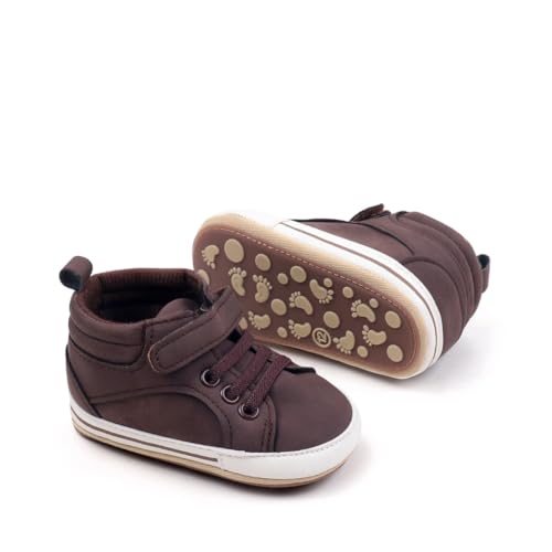 Baby Boys Soft Rubber Sole High Top Ankle Solid Sneakers, Sport Newborn Infant First Walkers Shoes2