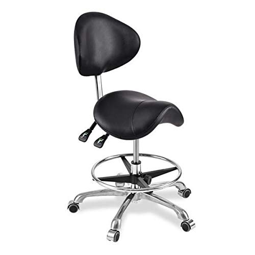 Saddle Chair with Footrest Swivel Adjustable Leather Chair Medical Spa Drafting Stool with Back for